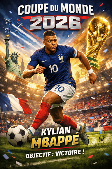 Affiche sportive Mbappé Coupe du monde 2026